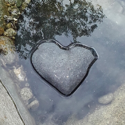 Une pierre en forme de coeur dans une riviere